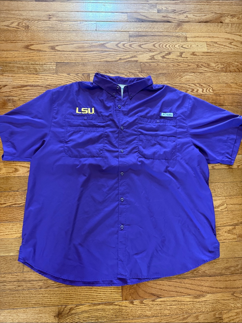 Columbia PFG Purple LSU Short-Sleeve Button-Down Shirt